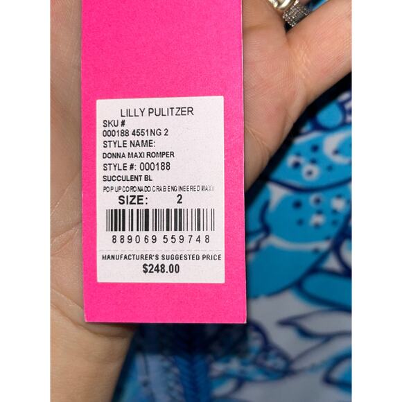 NWT Lilly Pulitzer Donna Maxi Romper Succulent Blue Popup Coronado Crab Size 2 - Picture 6 of 15
